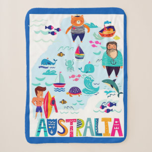 Colorful Whimsical Australia Travel Poster Sherpa Blanket