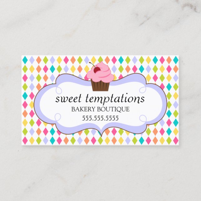 Colorful Whimsical Bakery Cupcake Business Card (Front)