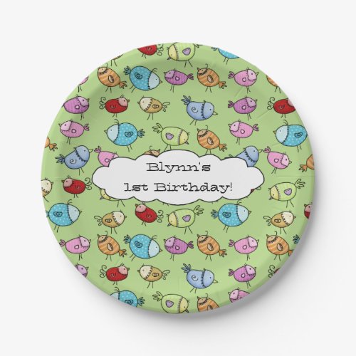 Colorful Whimsical Birds_ Customizable Paper Plates