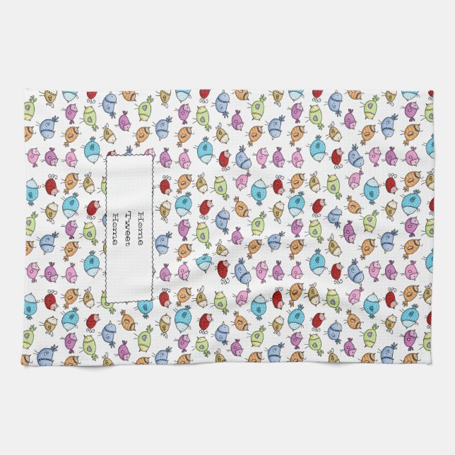 Colorful Whimsical Birds Kitchen Towel (Horizontal)