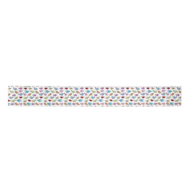 Colorful Whimsical Birds Satin Ribbon (Front)