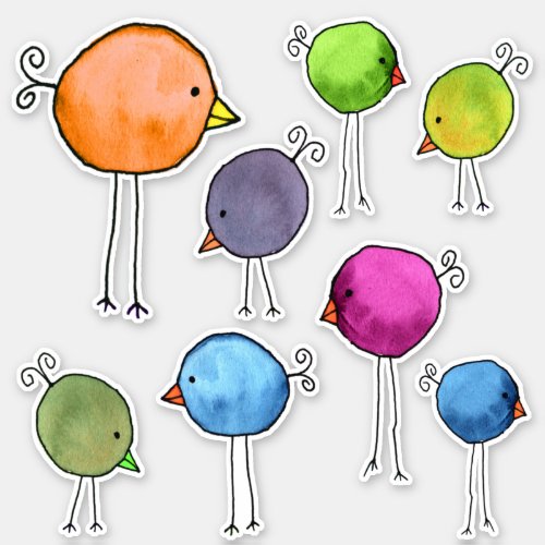 Colorful Whimsical Birds Sticker