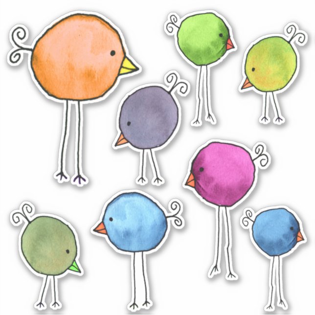 Colorful Whimsical Birds Sticker (Front)