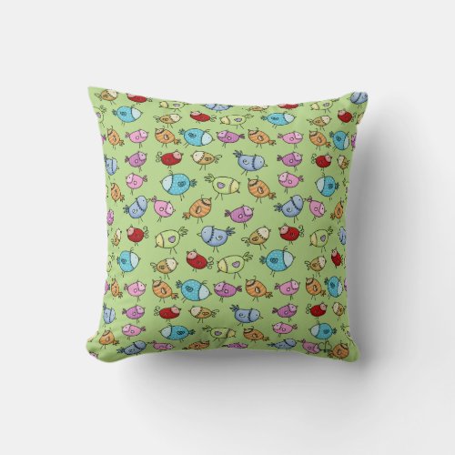 Colorful Whimsical Birds Throw Pillow
