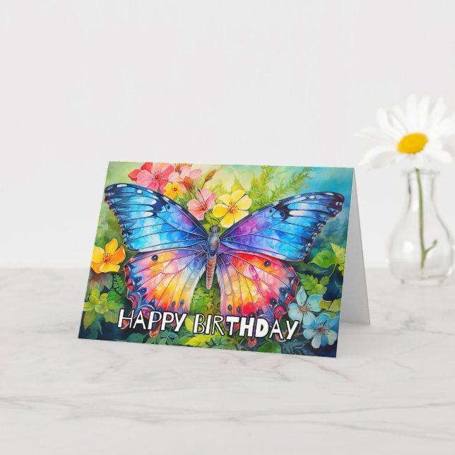 Colorful Whimsical Butterfly Happy Birthday Card (Small Plant)