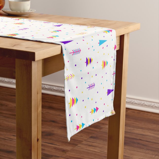 Colorful Whimsical Christmas Tree Pattern Short Table Runner (In Situ)