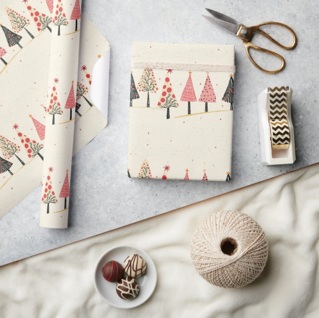Colorful Whimsical Christmas Tree Pattern Wrapping Paper (Crafts)