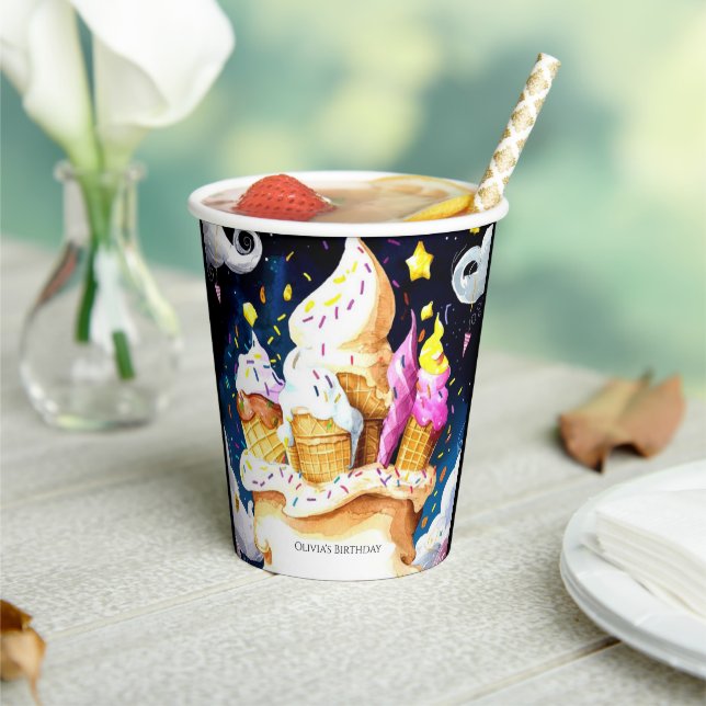 Colorful Whimsical Cone Ice Cream Birthday Paper Cups (Insitu)