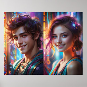Colorful Whimsical Couple with Impressive Smiles Poster