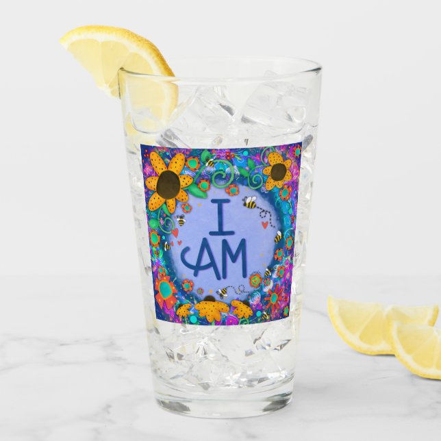 Colorful Whimsical Daisy Floral I Am Inspiring Glass (Front Ice)
