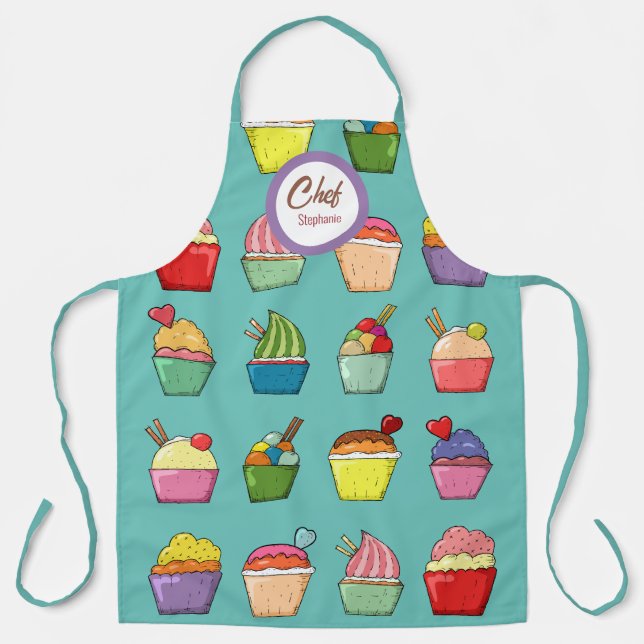 Colorful Whimsical Desserts Editable  Apron (Front)