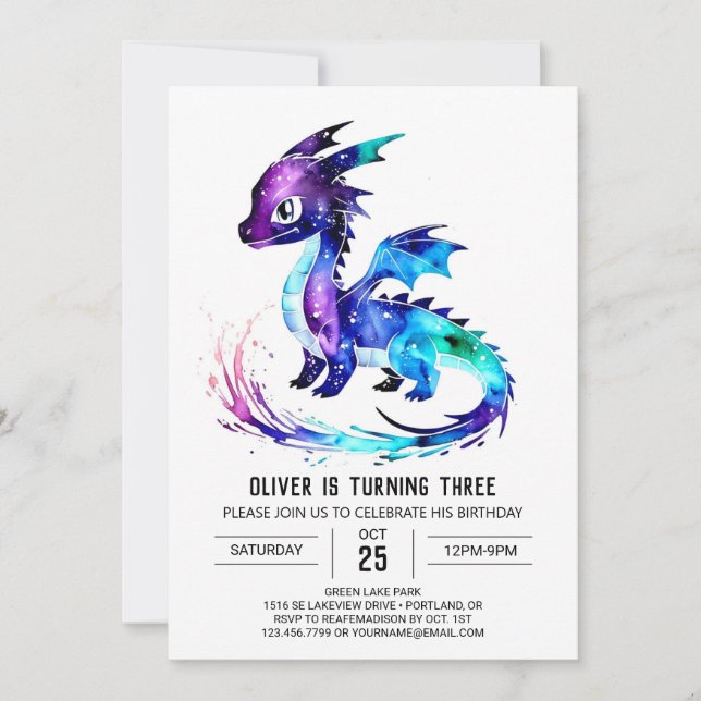 Colorful Whimsical Dragon Digital Boy Birthday Invitation (Front)