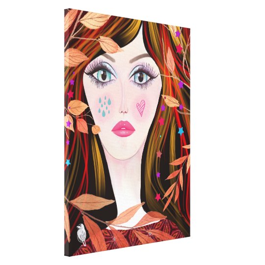 Colorful Whimsical Face Painting Lady Leaves Canvas Print Zazzle Com