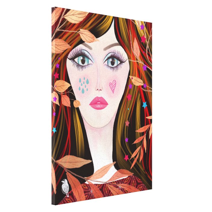 Colorful Whimsical Face Painting Lady Leaves Canvas Print Zazzle