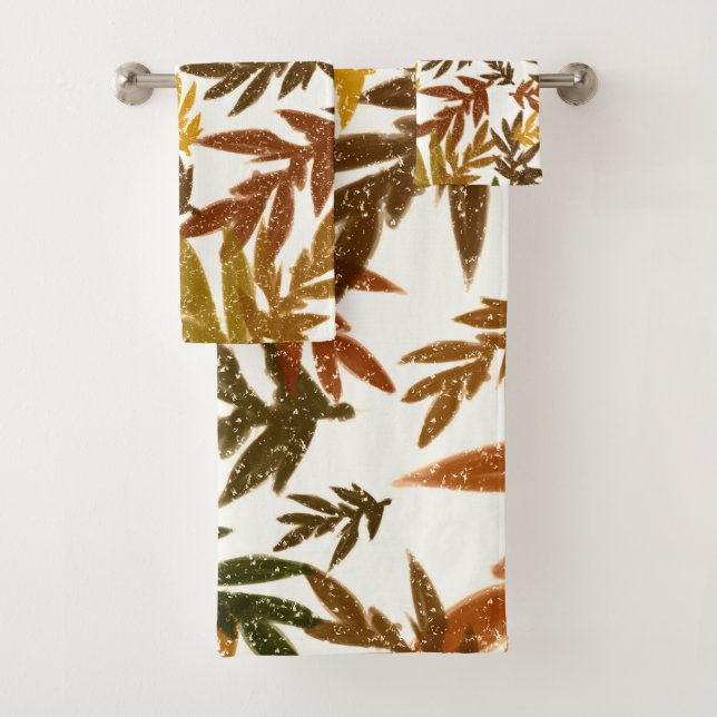 Colorful Whimsical Fall Autumn Rustic Leaves Bath Towel Set (Insitu)