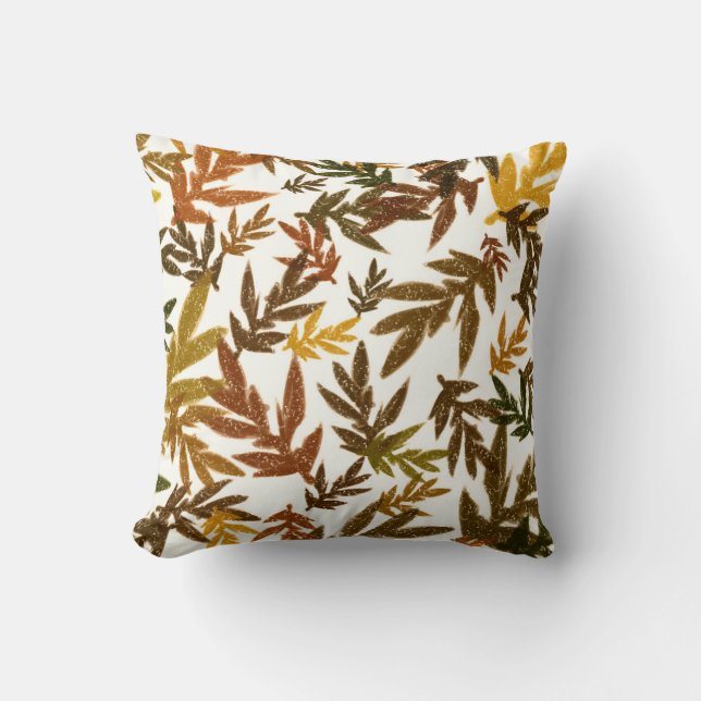 Colorful Whimsical Fall Autumn Rustic Leaves Throw Pillow (Front)