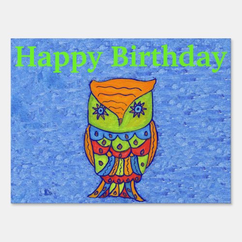colorful Whimsical Fantasty Birthday Owl Star Eyes Sign