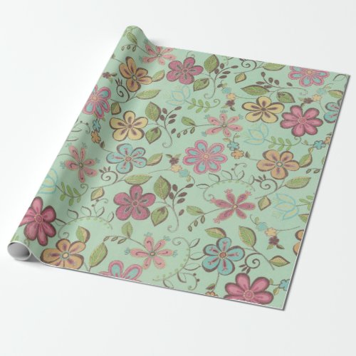 Colorful Whimsical Floral botanical Flowers Tissue Wrapping Paper