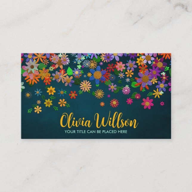 Colorful Whimsical Flower Art Business Card (Front)