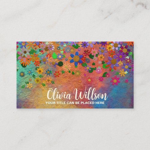Colorful Whimsical Flower Art Business Card