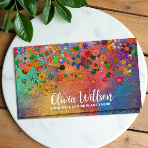 Colorful Whimsical Flower Art Business Card