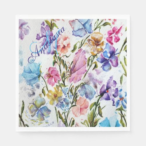 COLORFUL WHIMSICAL FLOWER GARDEN MONOGRAM PARTY NAPKINS