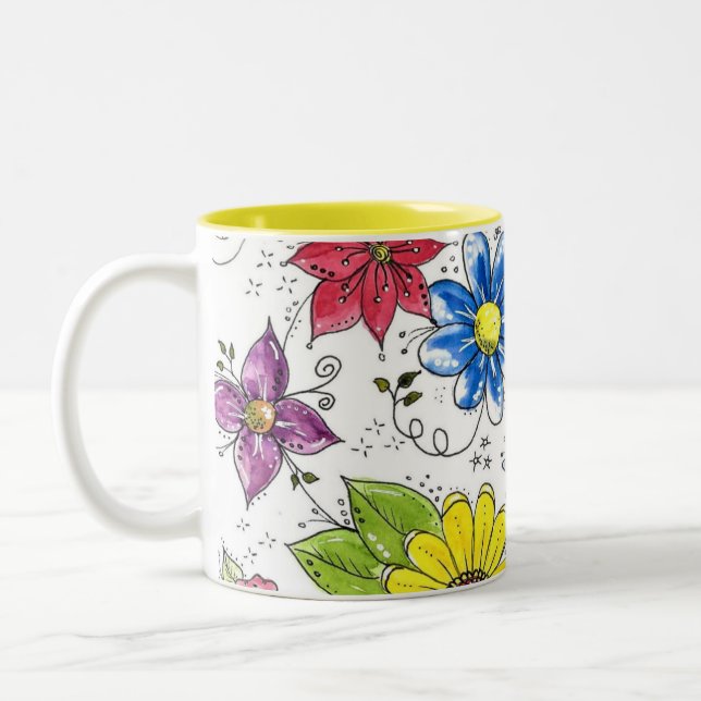 Colorful Whimsical Flower Garden Two-Tone Coffee Mug (Left)