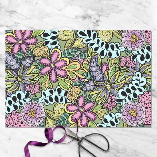 Colorful Whimsical Flowers and Leaves Botanical