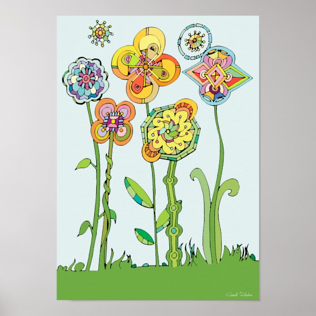 Colorful Whimsical Flowers Artwork Poster (Front)