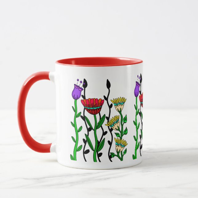 Colorful whimsical flowers mug (Left)