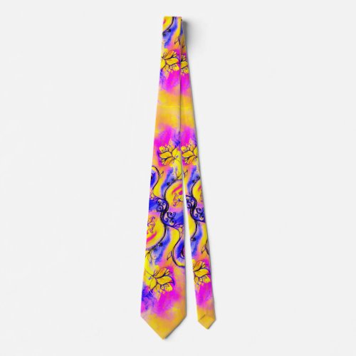 COLORFUL WHIMSICAL FLOWERS NECK TIE