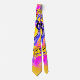 COLORFUL WHIMSICAL FLOWERS NECK TIE