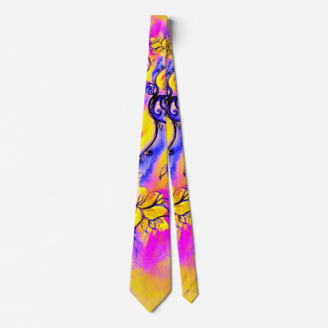 COLORFUL WHIMSICAL FLOWERS NECK TIE (Front)
