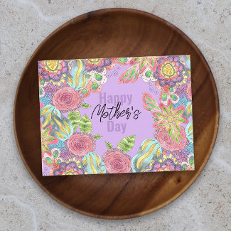 Colorful Whimsical Flowers on Purple Mother's Day