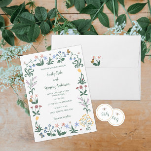 Colorful Whimsical Flowers Wedding Invitation