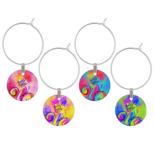 COLORFUL WHIMSICAL FLOWERS WINE GLASS CHARM