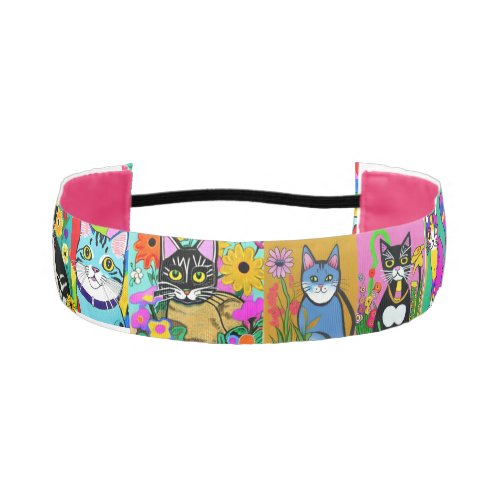 Colorful Whimsical Folk Art Cats Athletic Headband