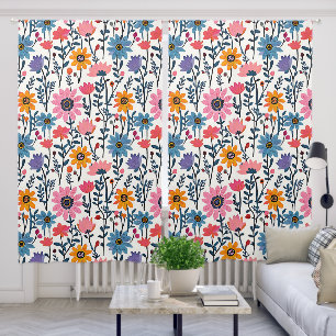 Colorful Whimsical Folk Art Floral Blackout Curtains