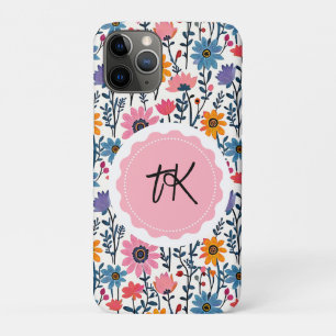 Colorful Whimsical Folk Art Floral Monogrammed iPhone 11 Pro Case