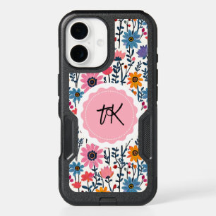 Colorful Whimsical Folk Art Floral Monogrammed iPhone 16 Case