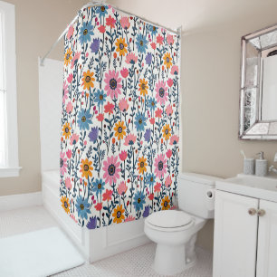 Colorful Whimsical Folk Art Floral Shower Curtain
