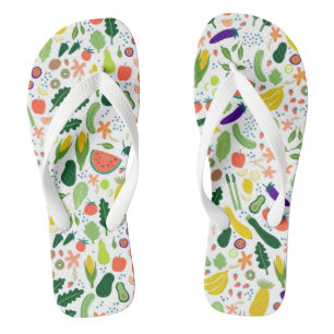 Colorful Whimsical Fruits & Veggies Pattern  Flip Flops