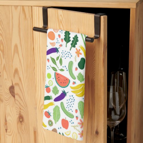 Colorful Whimsical Fruits  Veggies Pattern Kitchen Towel