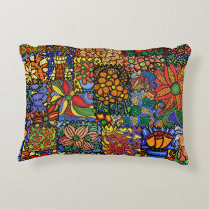 Colorful Whimsical Funky Flowers Patchwork Pattern Decorative Pillow