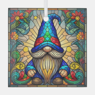 Colorful Whimsical Garden Gnome Glass Ornament