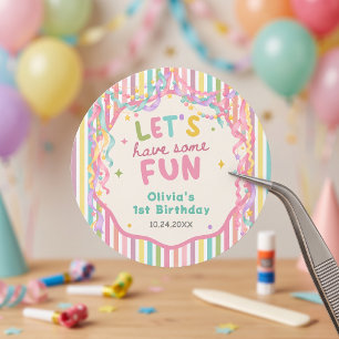 Colorful Whimsical Girl Birthday Classic Round Sticker