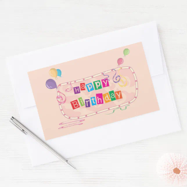 Birthday Sticker Rectangular Colorful Whimsical Happy Birthday Rectangular Sticker | Zazzle