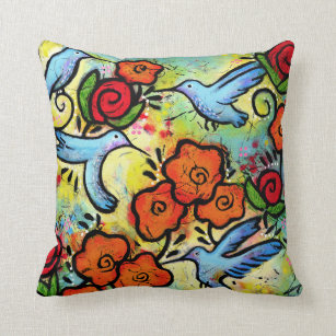 Colorful Whimsical Hummingbird Wildlife Animals Throw Pillow