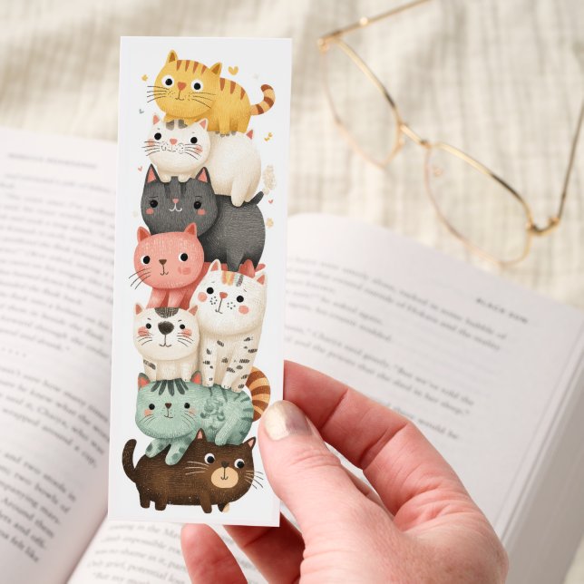 Colorful Whimsical Kitty Design Cute Stacked Cats Bookmarks (Hand)