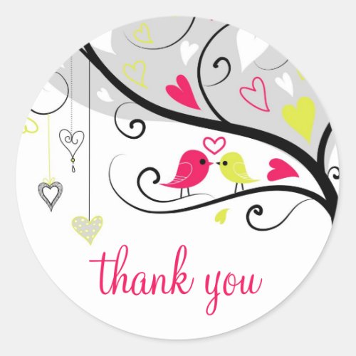 Colorful Whimsical Love Birds Thank You Sticker